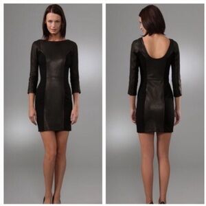 DVF Genuine Leather Bodycon Scoop Back Midi Dress